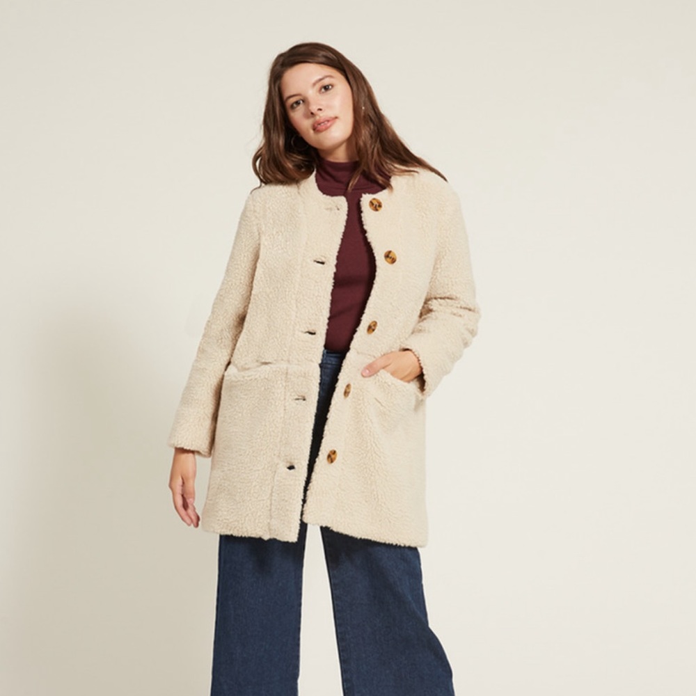 Loup NYC Fuzzy Sherpa Cream Jacket Small